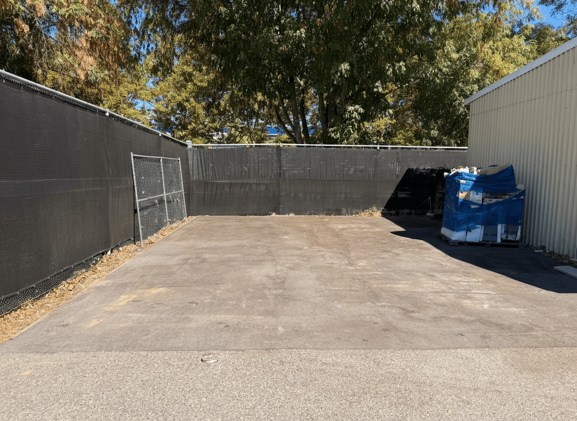 Facilities yard after cleanup — clean, open space ready for new use