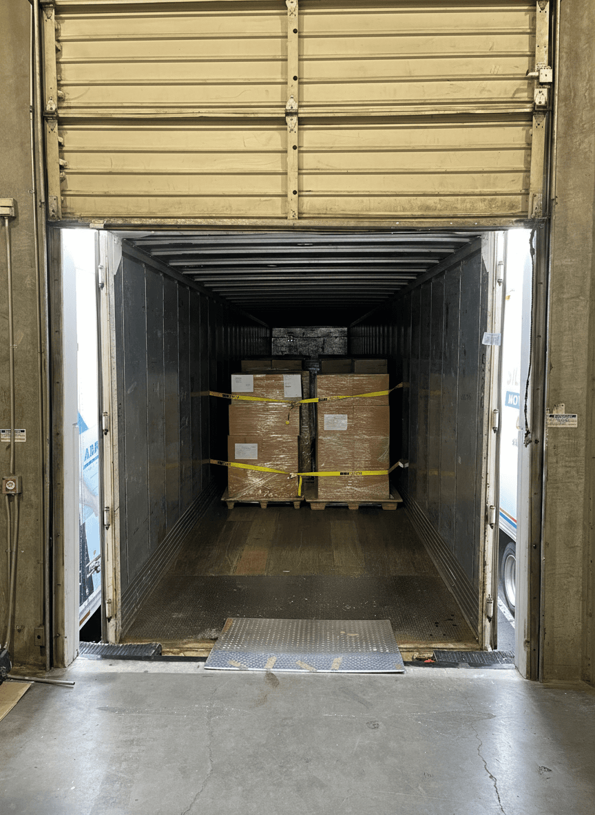 Secure warehouse interior with palletized freight